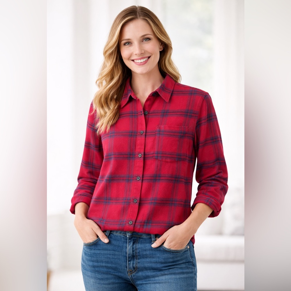Madewell Red Plaid Flannel Button Down Shirt Lumberjack Jacket Shacket L